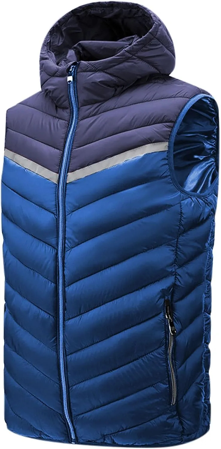 Waistcoat for Men's Fall Winter Warm Cotton Padded Sleeveless Snow Jackets Trendy Color Block Plus Size Vest Coat