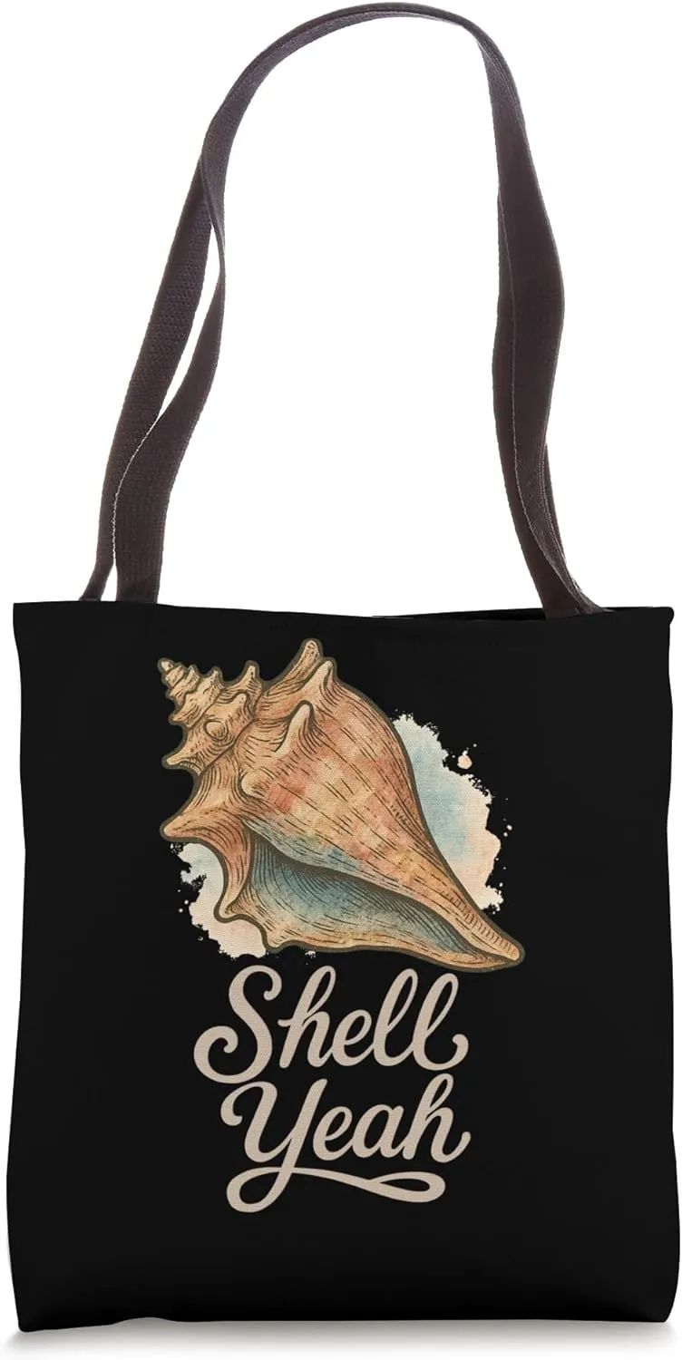 Watercolor Conch Seashell Shell Yeah Funny Sheller Tote Bag