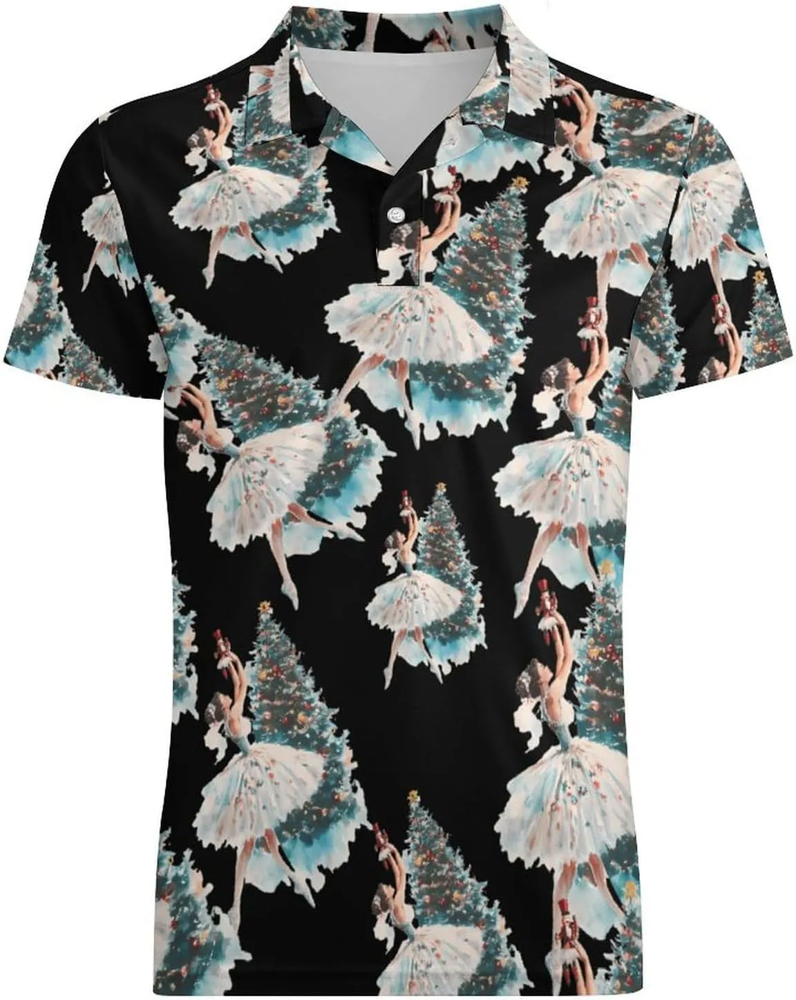 Watercolor Nutcracker Ballet Christmas Tree Men's Polo-Shirt Regular-Fit Short Sleeve Sports Quick Dry Golf Tennis T-Shirt