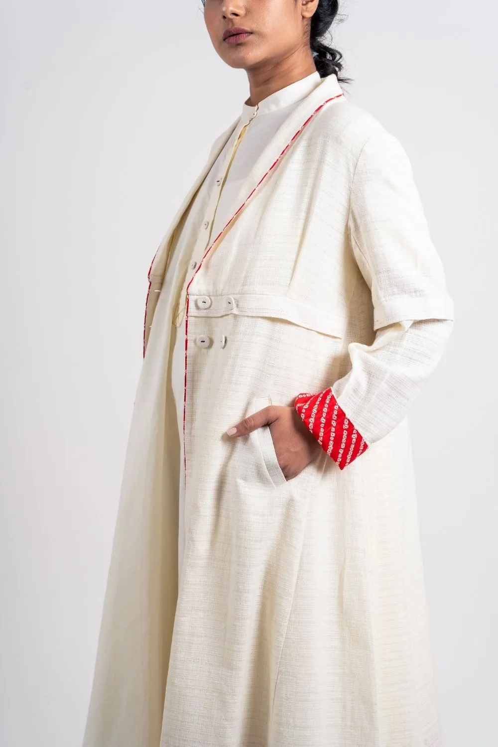 White Textured Long Jacket