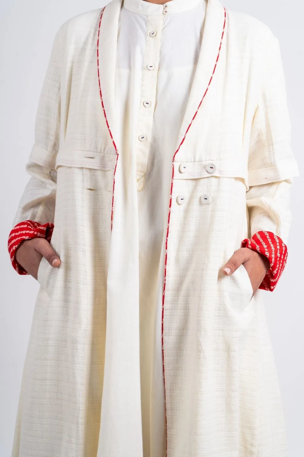 White Textured Long Jacket