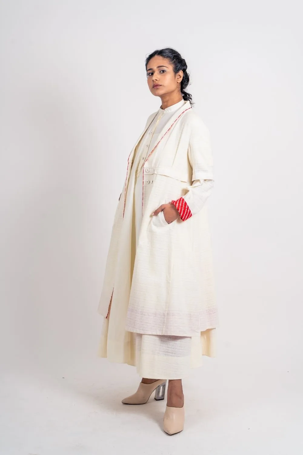 White Textured Long Jacket
