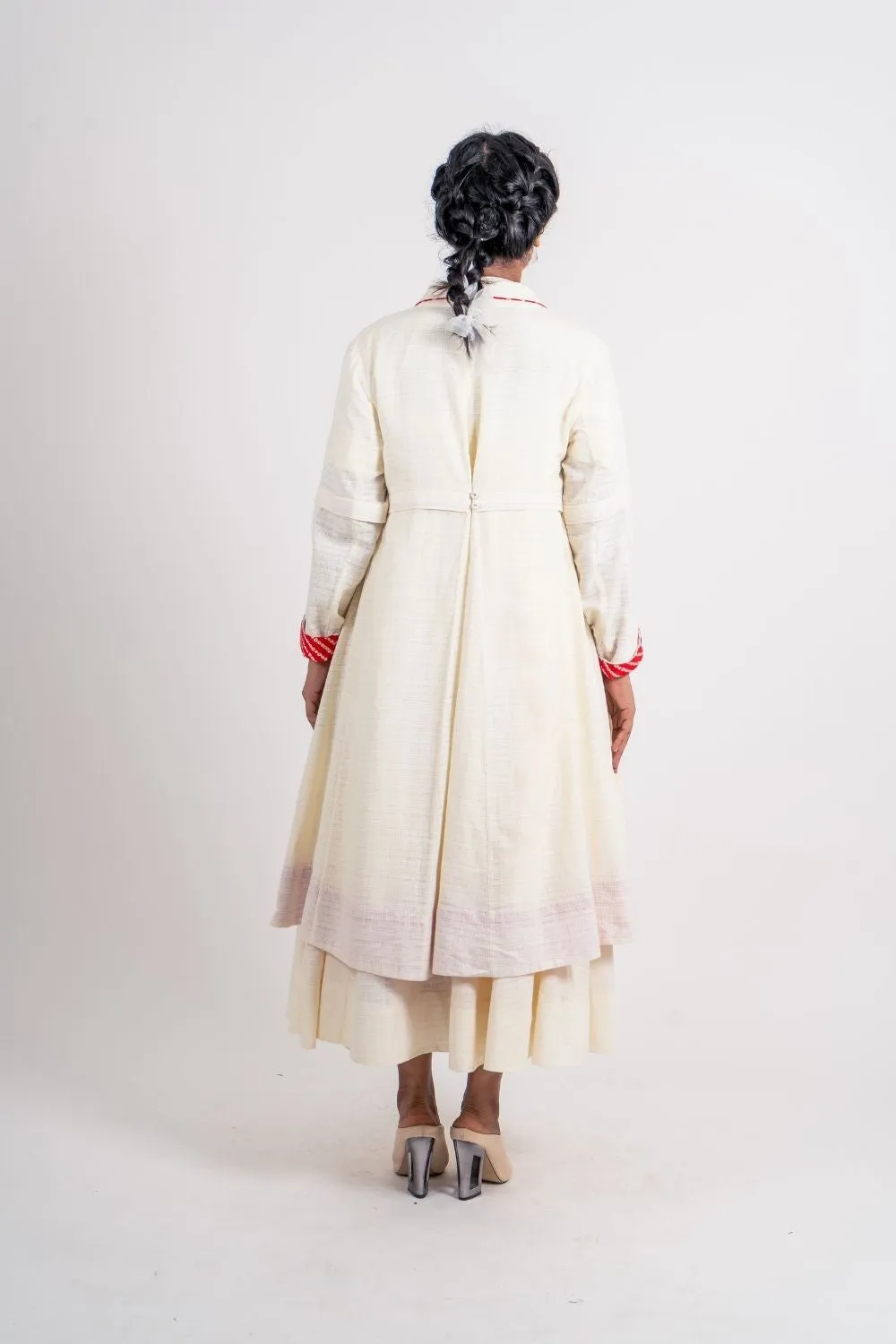 White Textured Long Jacket