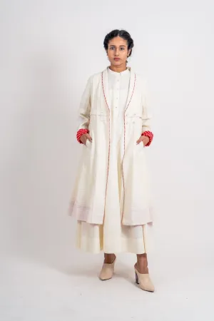 White Textured Long Jacket
