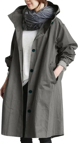 Windproof Classic Hooded Coat Outwear Womens Elegant Windbreaker Wild Winter Women'S Womens Oversized Long Trench