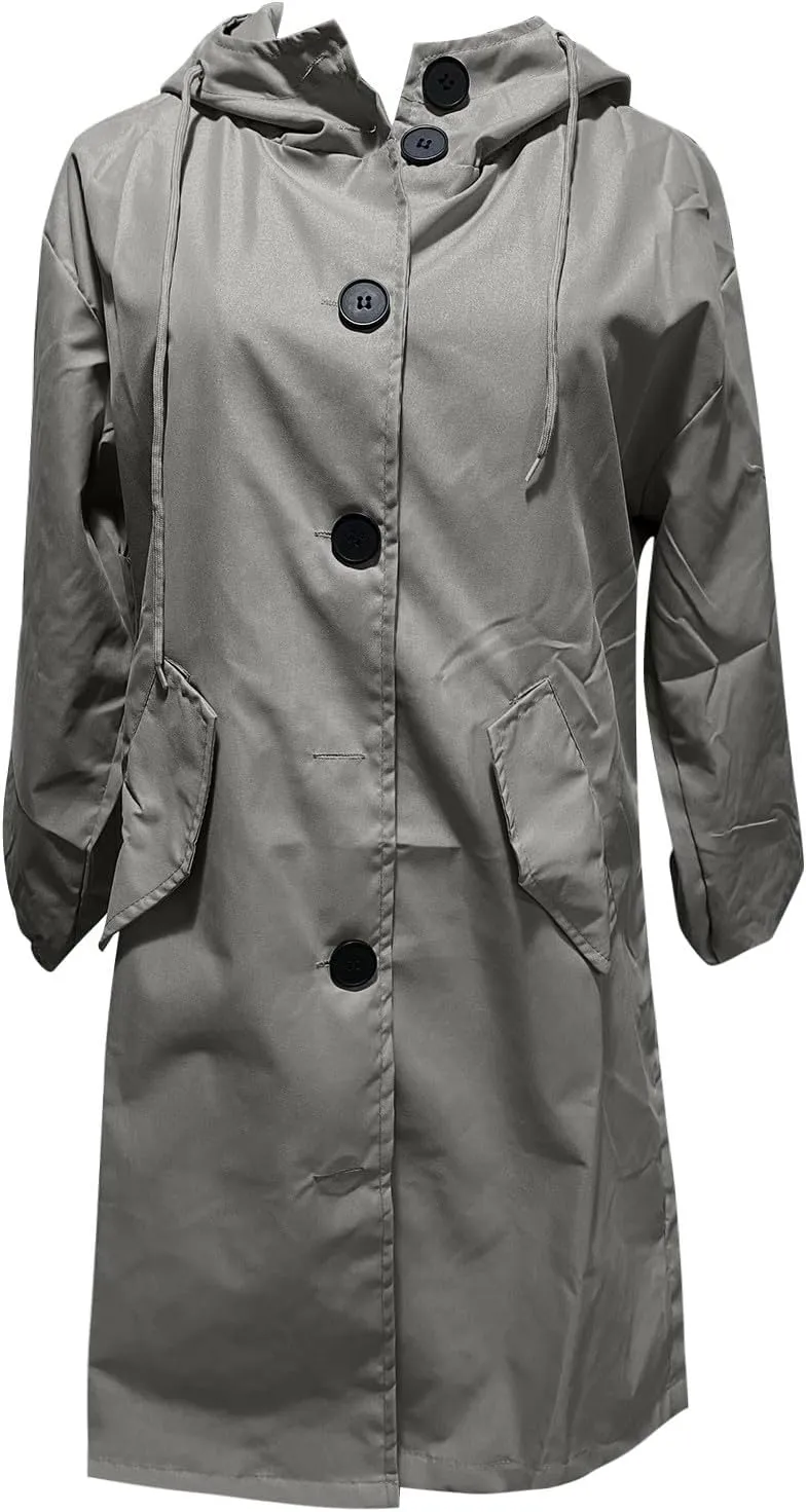 Windproof Classic Hooded Coat Outwear Womens Elegant Windbreaker Wild Winter Women'S Womens Oversized Long Trench
