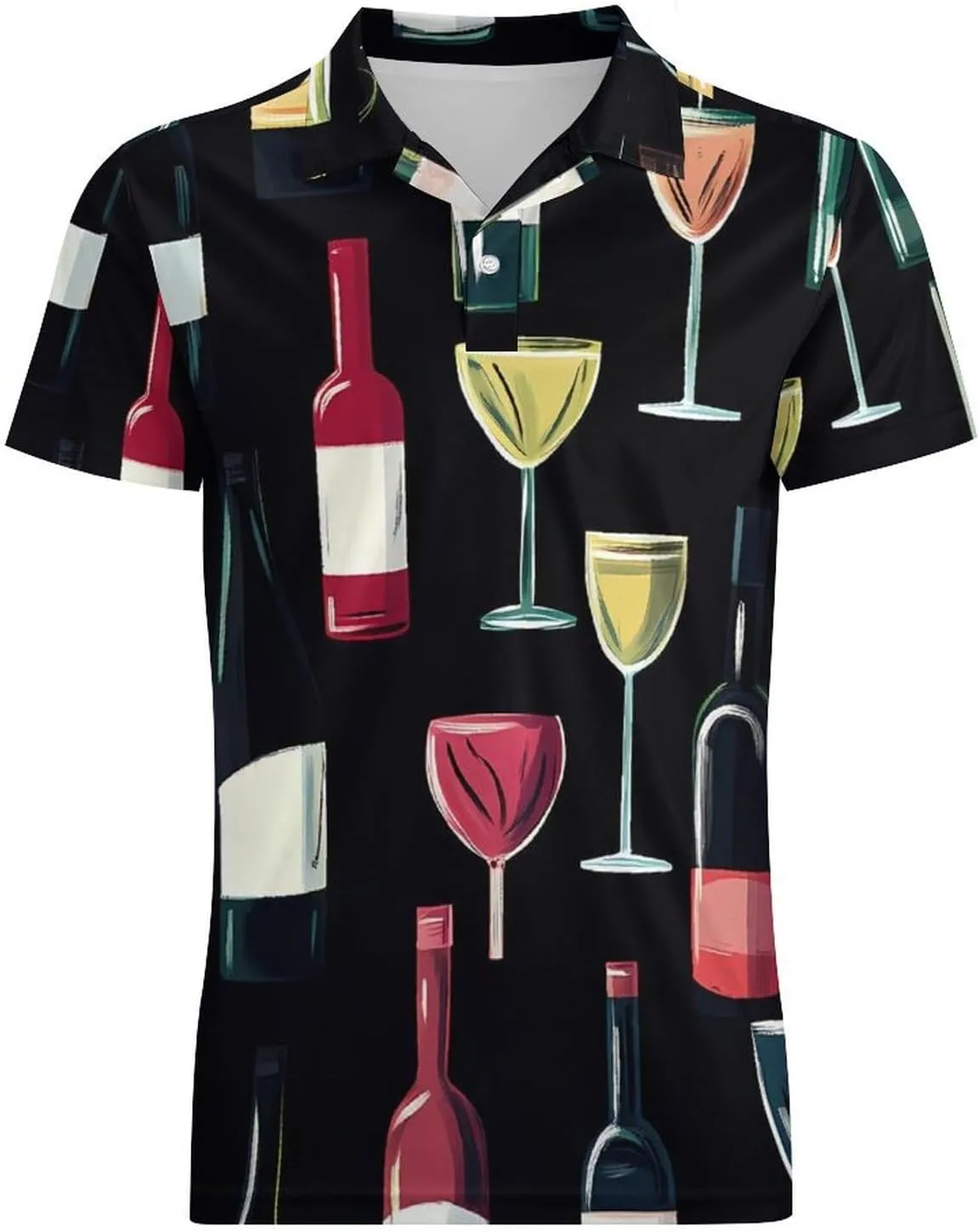 Wine Glass And Wine Bottle Men's Polo-Shirt Regular-Fit Short Sleeve Sports Quick Dry Golf Tennis T-Shirt
