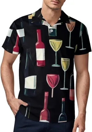 Wine Glass And Wine Bottle Men's Polo-Shirt Regular-Fit Short Sleeve Sports Quick Dry Golf Tennis T-Shirt