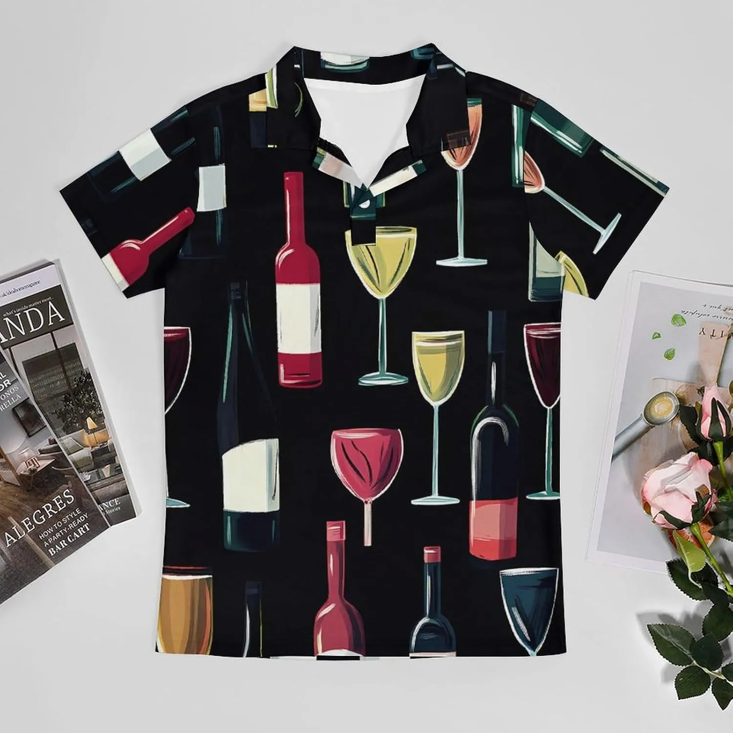 Wine Glass And Wine Bottle Men's Polo-Shirt Regular-Fit Short Sleeve Sports Quick Dry Golf Tennis T-Shirt