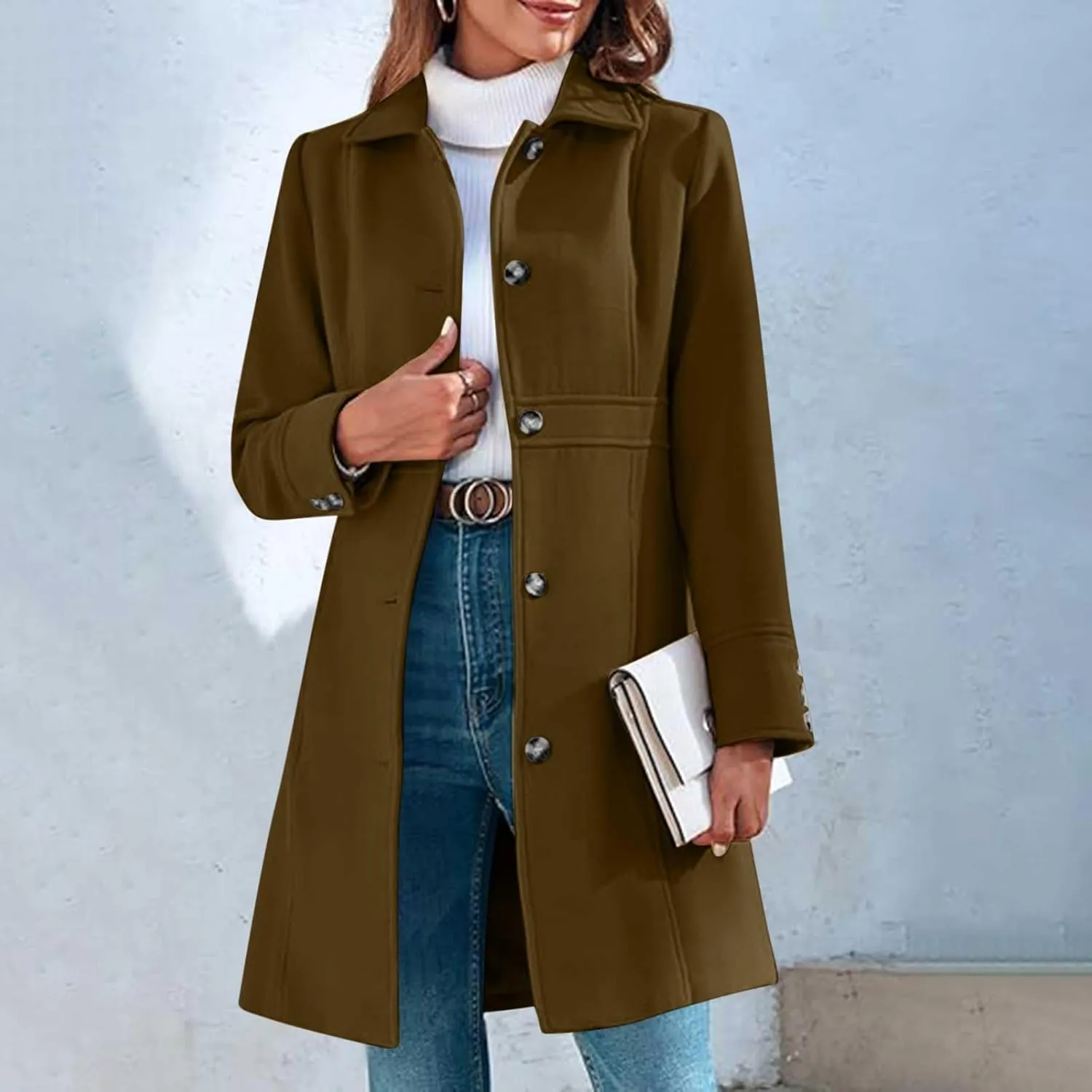 Winter Coats for Women Open Front Trench Coat Long Sleeve Lapel Cardigan Winter Overcoat Midi Peacoat with Pockets