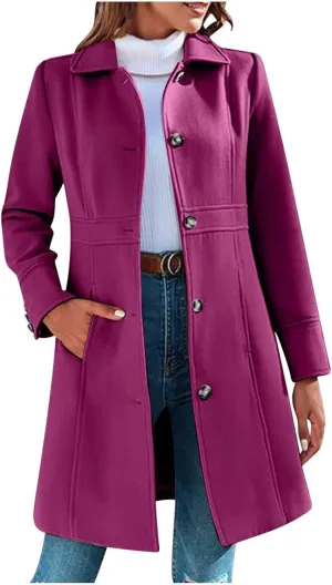 Winter Coats for Women Open Front Trench Coat Long Sleeve Lapel Cardigan Winter Overcoat Midi Peacoat with Pockets