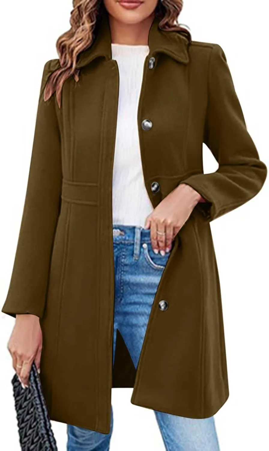 Winter Coats for Women Open Front Trench Coat Long Sleeve Lapel Cardigan Winter Overcoat Midi Peacoat with Pockets
