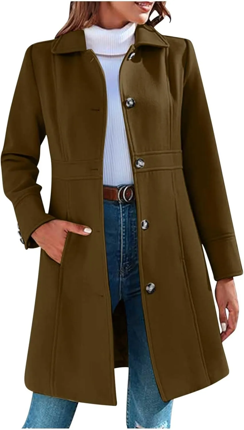 Winter Coats for Women Open Front Trench Coat Long Sleeve Lapel Cardigan Winter Overcoat Midi Peacoat with Pockets