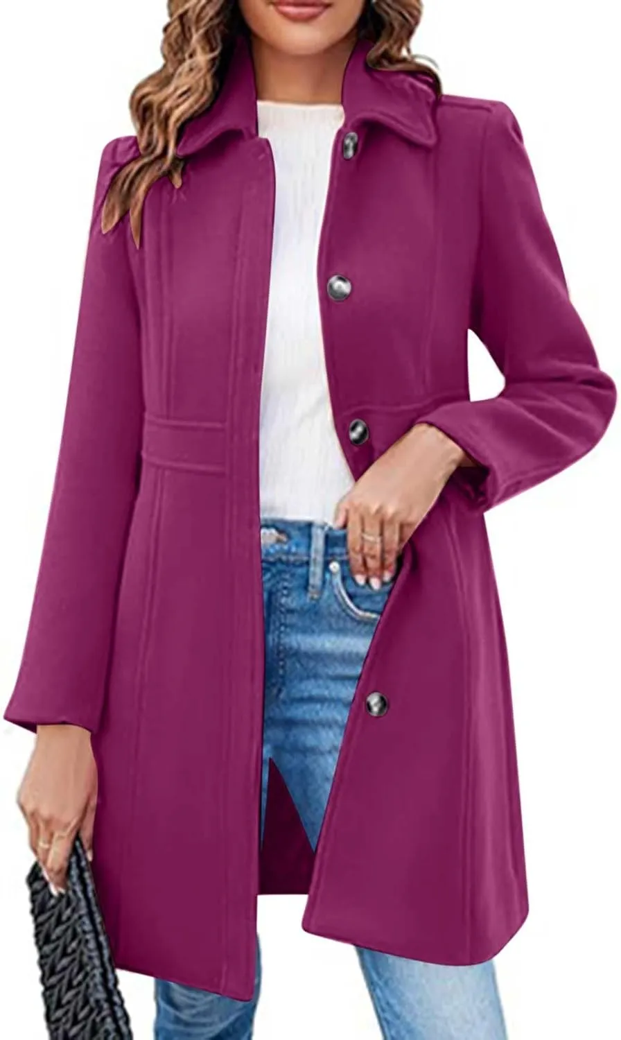 Winter Coats for Women Open Front Trench Coat Long Sleeve Lapel Cardigan Winter Overcoat Midi Peacoat with Pockets