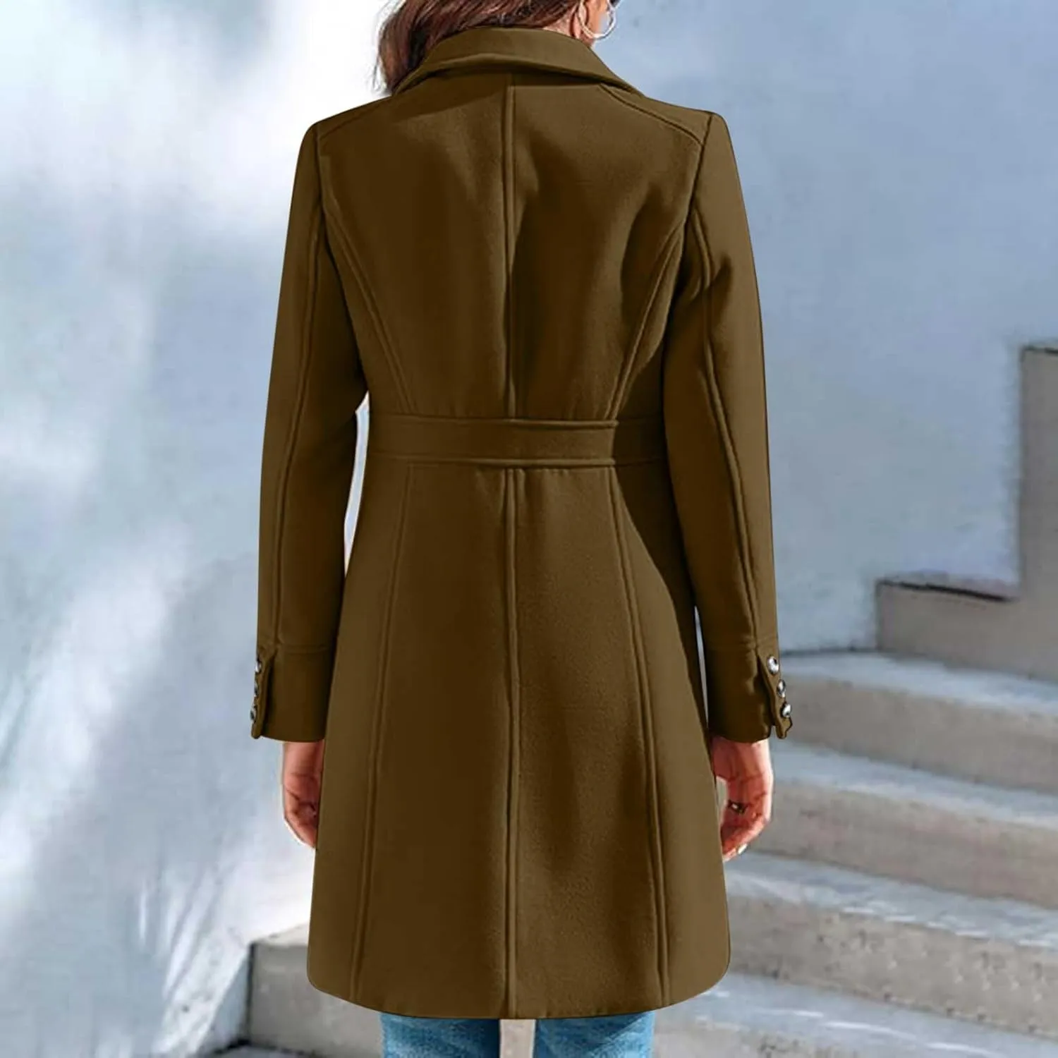 Winter Coats for Women Open Front Trench Coat Long Sleeve Lapel Cardigan Winter Overcoat Midi Peacoat with Pockets