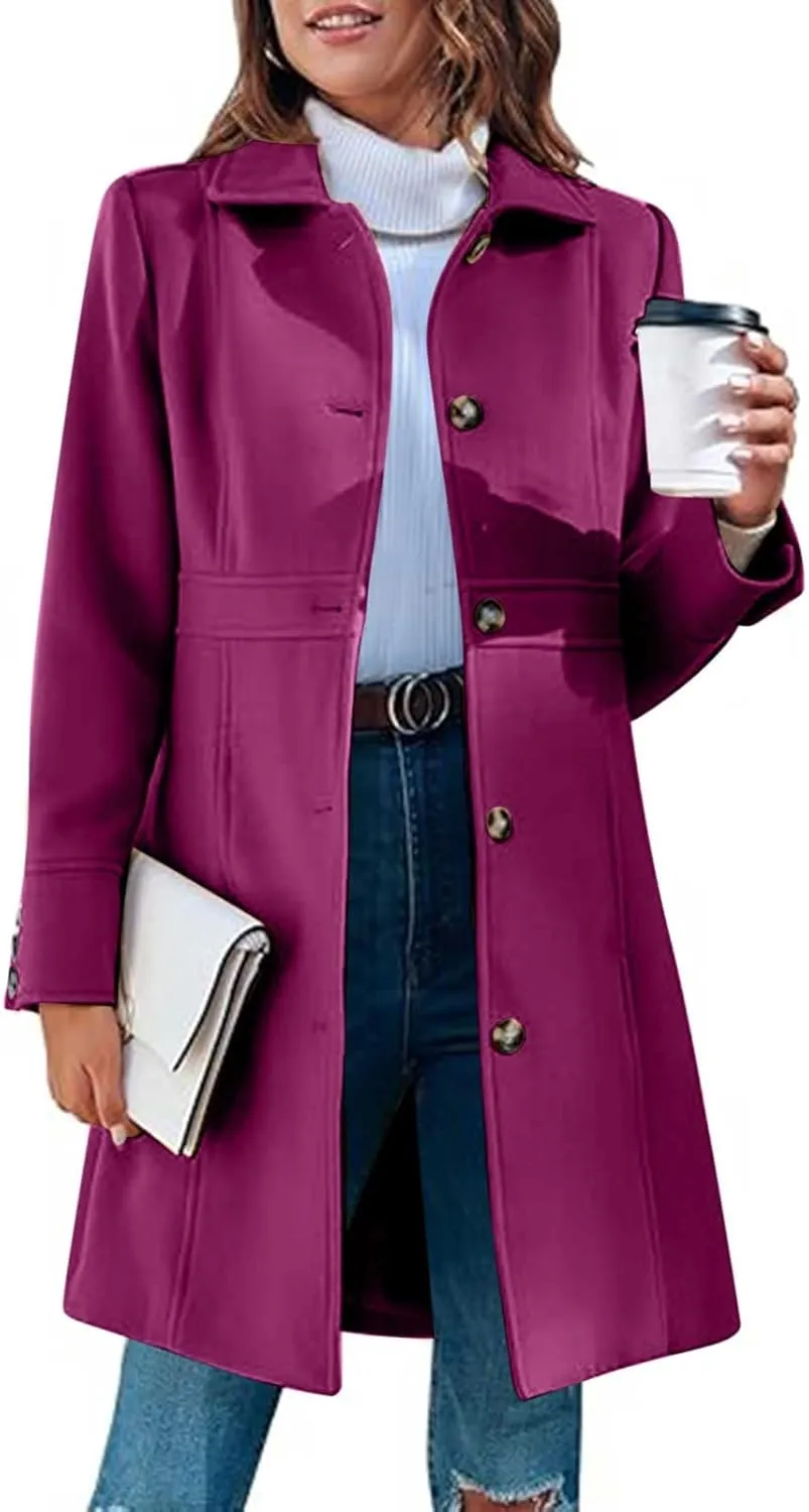 Winter Coats for Women Open Front Trench Coat Long Sleeve Lapel Cardigan Winter Overcoat Midi Peacoat with Pockets