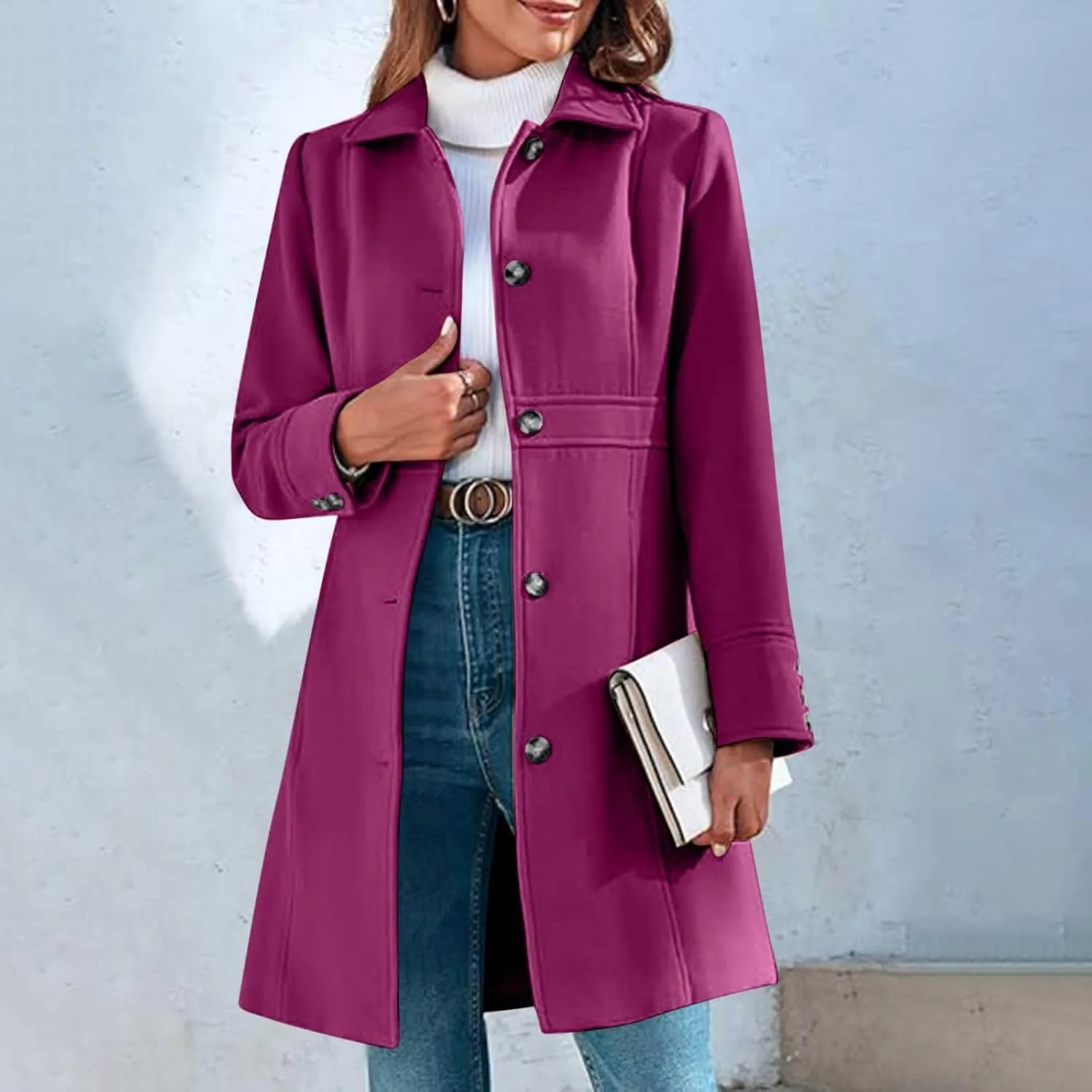 Winter Coats for Women Open Front Trench Coat Long Sleeve Lapel Cardigan Winter Overcoat Midi Peacoat with Pockets
