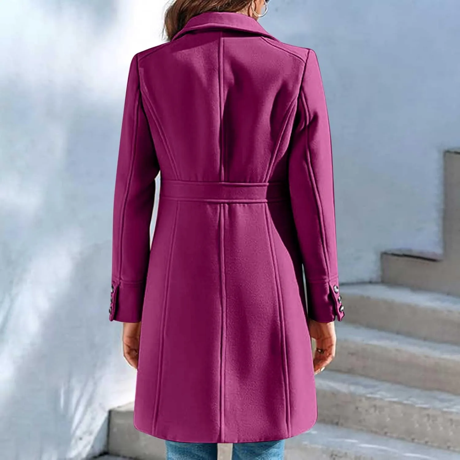 Winter Coats for Women Open Front Trench Coat Long Sleeve Lapel Cardigan Winter Overcoat Midi Peacoat with Pockets