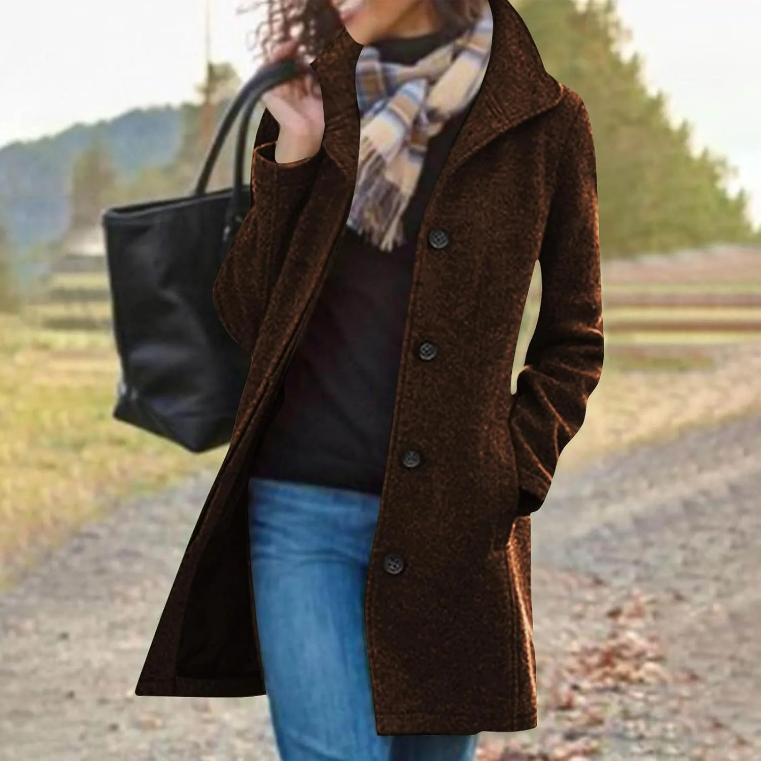 Winter Coats For Women Wool Blend Coat Fashion Button Lapel Solid Color Peacoat Fall Casual Going Out Long Overcoat