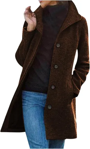 Winter Coats For Women Wool Blend Coat Fashion Button Lapel Solid Color Peacoat Fall Casual Going Out Long Overcoat