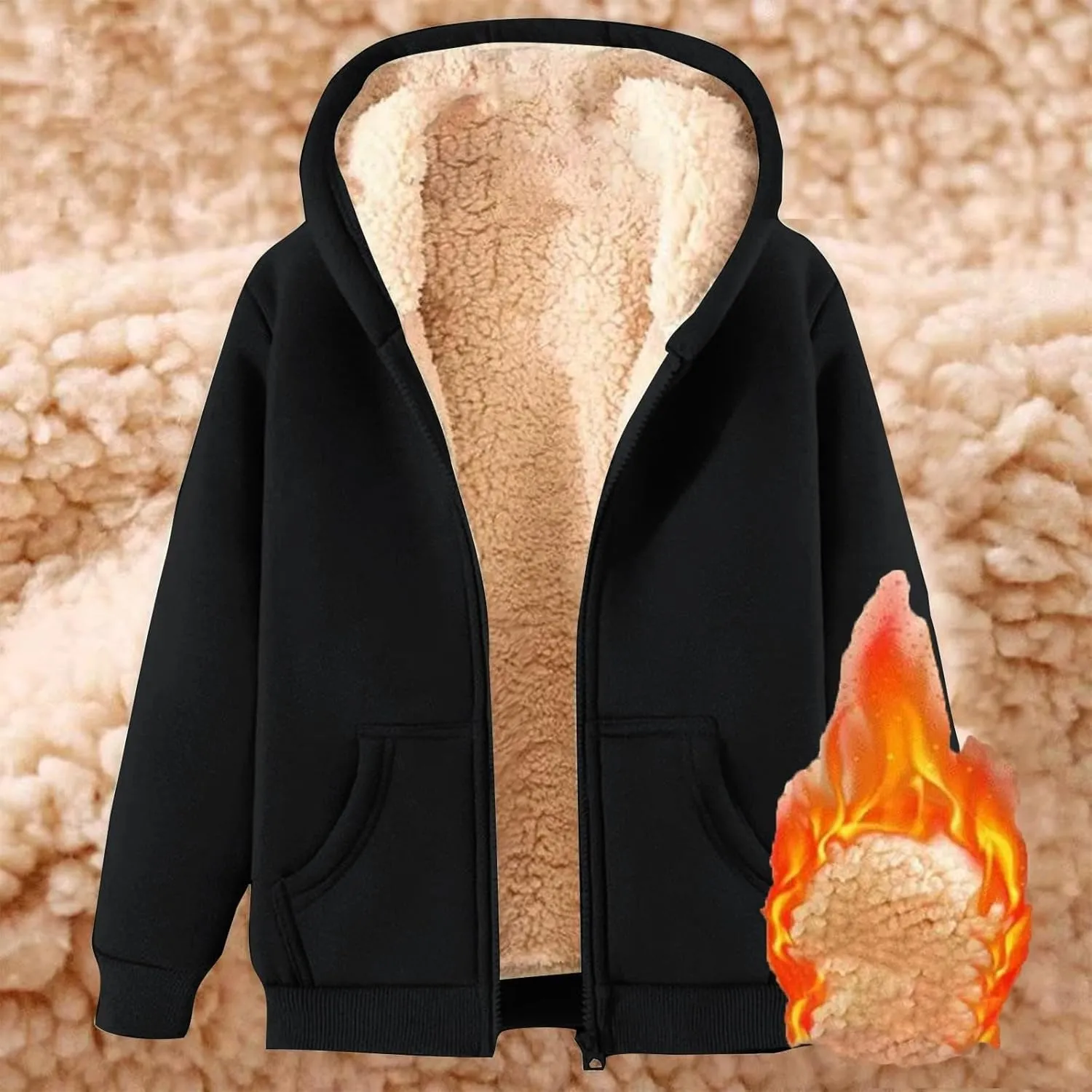Winter Jacket Men's Thick Thermal Cotton Thin Sports Jacket Plush Hoodie with Pockets Fleece Lined Coat Outdoor Clothing