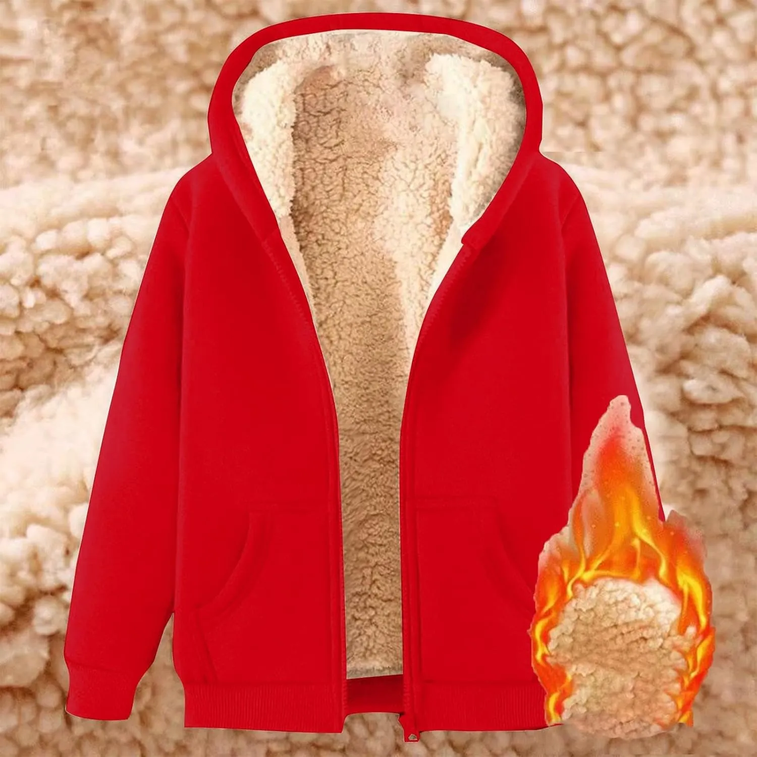 Winter Jacket Men's Thick Thermal Cotton Thin Sports Jacket Plush Hoodie with Pockets Fleece Lined Coat Outdoor Clothing
