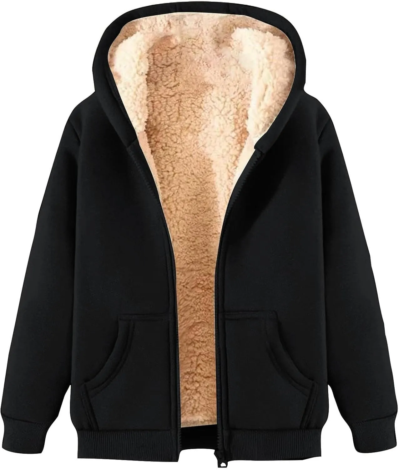 Winter Jacket Men's Thick Thermal Cotton Thin Sports Jacket Plush Hoodie with Pockets Fleece Lined Coat Outdoor Clothing