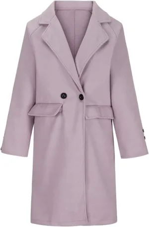 Winter Trench Coats for Women Mid-Long Wool Blend Coats Notch Lapel Collared Double-Breasted Overcoat Outwear
