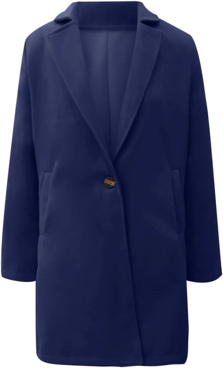 Winter Wool Coat for Women Notch Lapel Single-Breasted Trench Coats Long Sleeve Mid Length Pea Coats Fall Jacket
