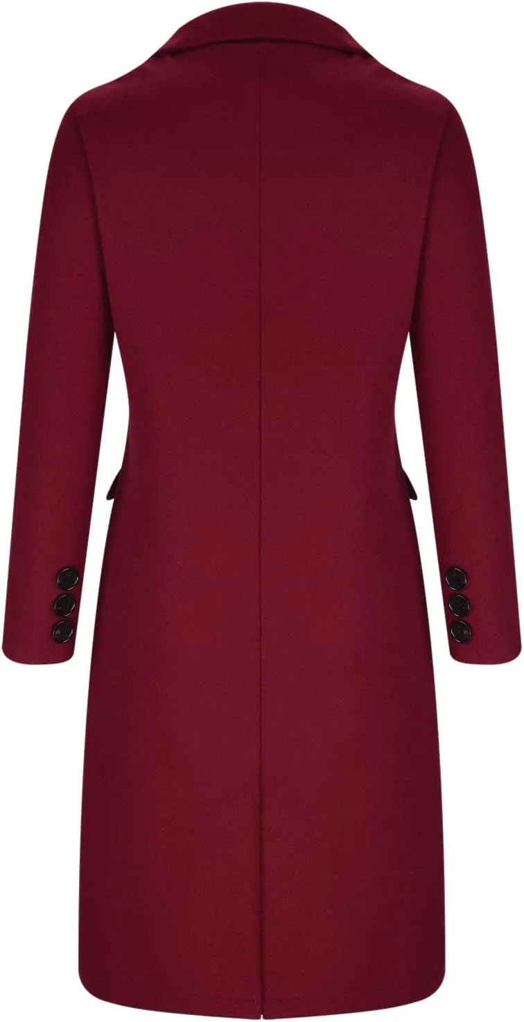 Wkishenl Long Winter Coats for Women Casual Notch Lapel Double-Breasted Peacoat Elegant Work Office Trench Coat with Pockets