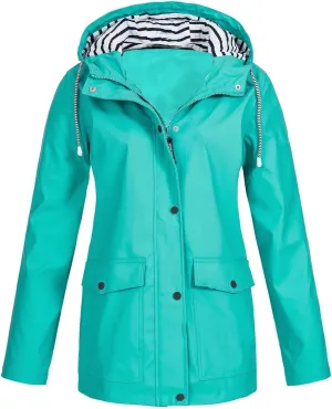 Wkishenl Plus Size Rain Jackets For Women With Hood Waterproof Lightweight Trench Coats Outdoor Hiking Wind Breaker Raincoats