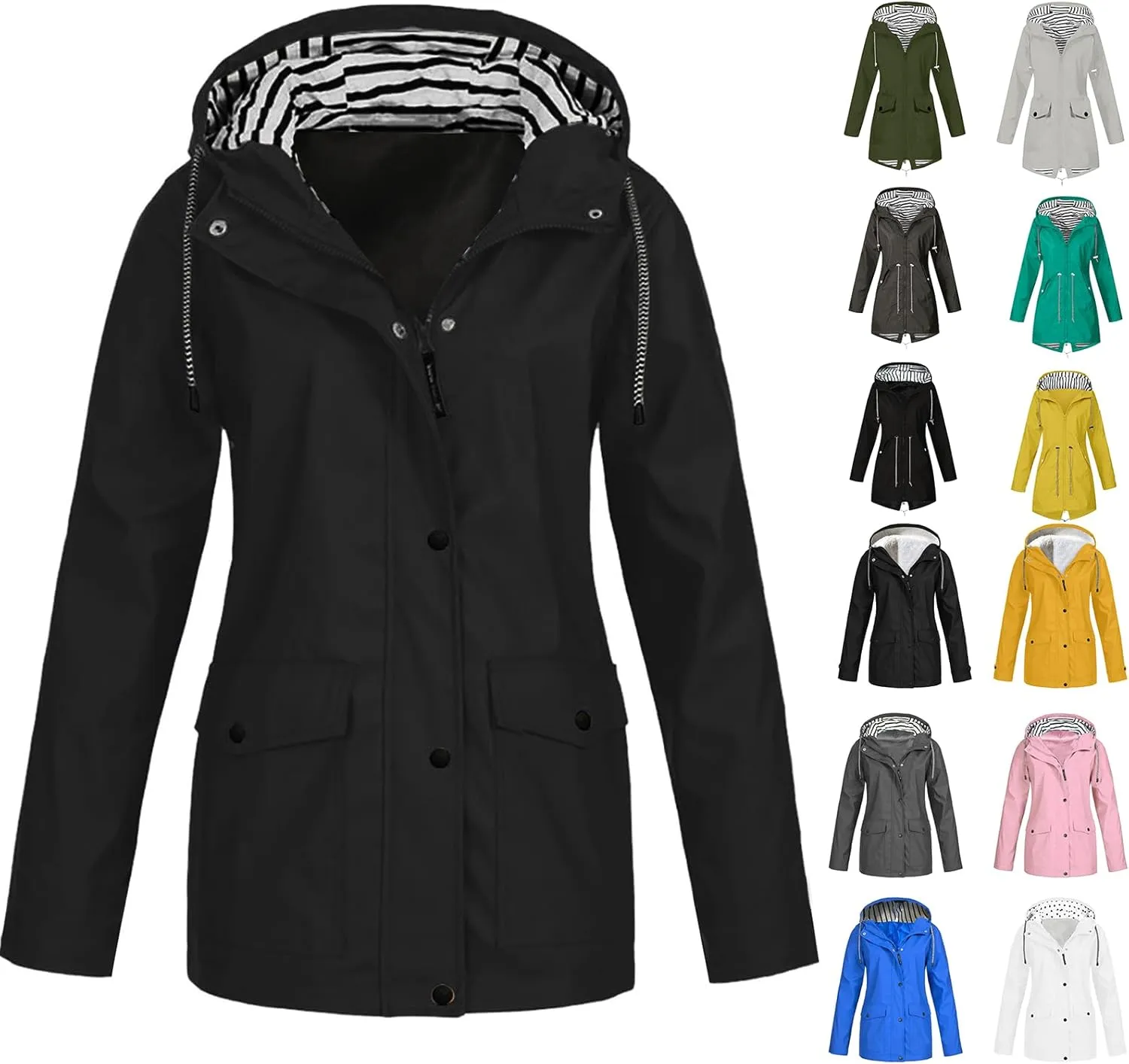 Wkishenl Plus Size Rain Jackets For Women With Hood Waterproof Lightweight Trench Coats Outdoor Hiking Wind Breaker Raincoats