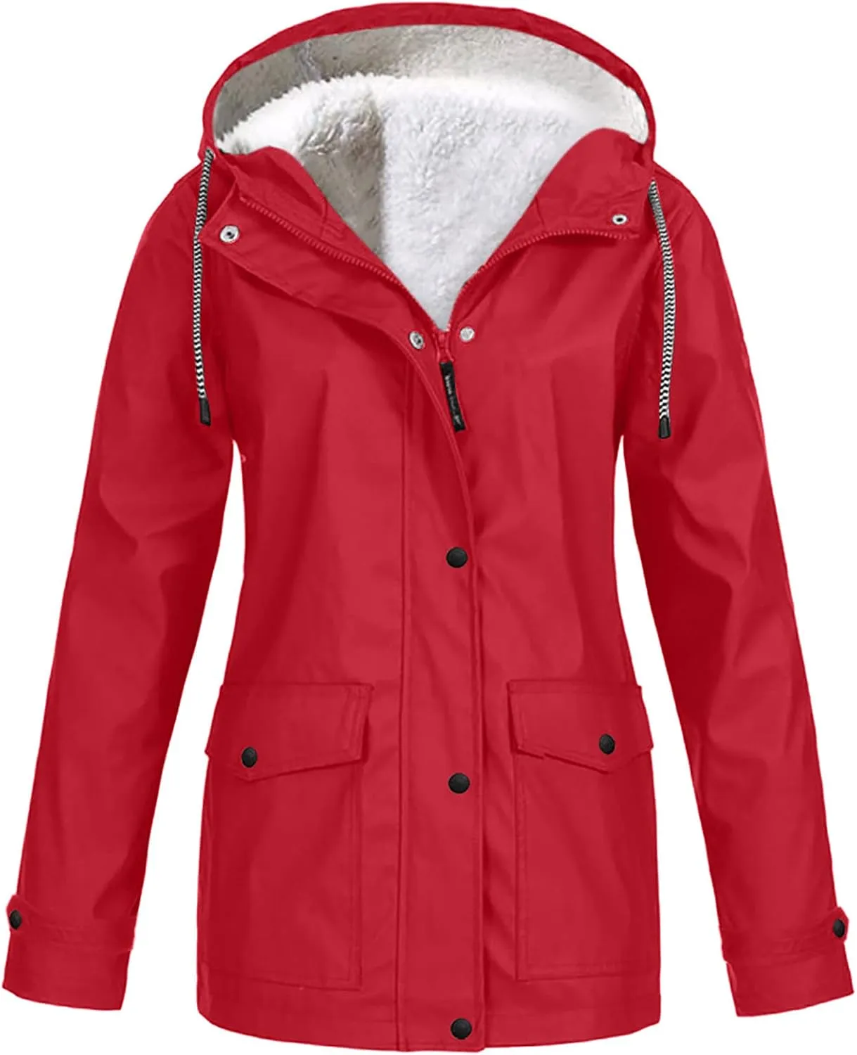 Wkishenl Rain Jacket for Women Softshell Warm Fleece Lined Fall Winter Coats Hooded Waterproof Windbreaker Trench Coat