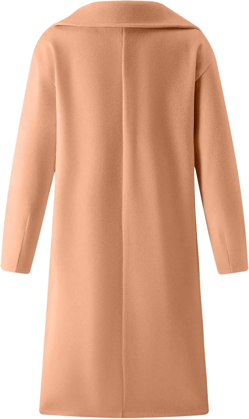 Wkishenl Womens Lapel Collar Double Breasted Pea Coat Winter Warm Wool Blend Long Jackets Fashion Trench Coat with Pockets