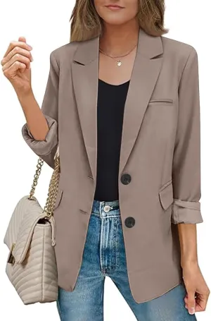 Women Business Casual Blazer with Lined,Professional Work Suit Jacket with PocketsLong Sleeve Button Open Front