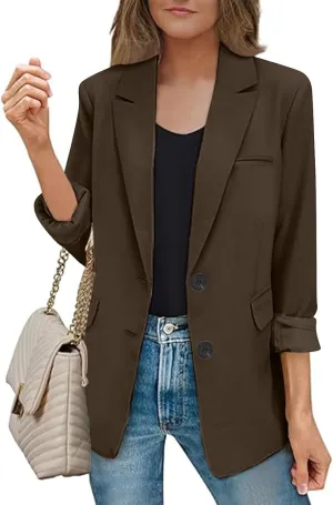 Women Business Casual Blazer with Lined,Professional Work Suit Jacket with PocketsLong Sleeve Button Open Front