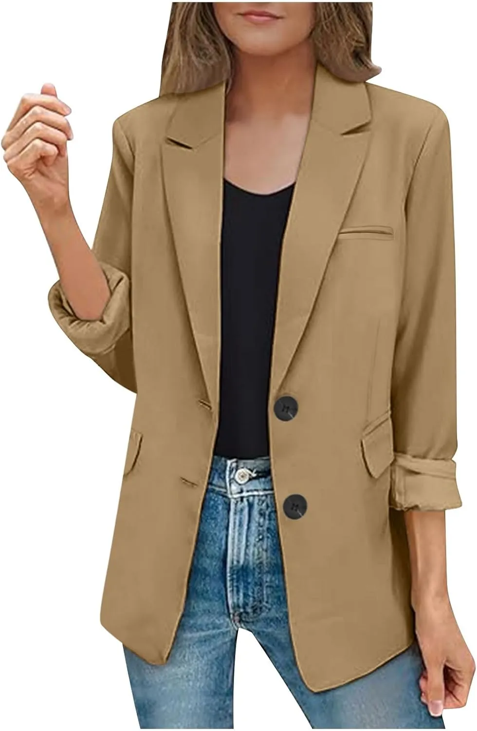 Women Business Casual Blazer with Lined,Professional Work Suit Jacket with PocketsLong Sleeve Button Open Front