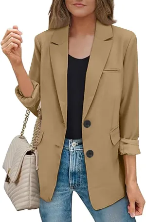 Women Business Casual Blazer with Lined,Professional Work Suit Jacket with PocketsLong Sleeve Button Open Front