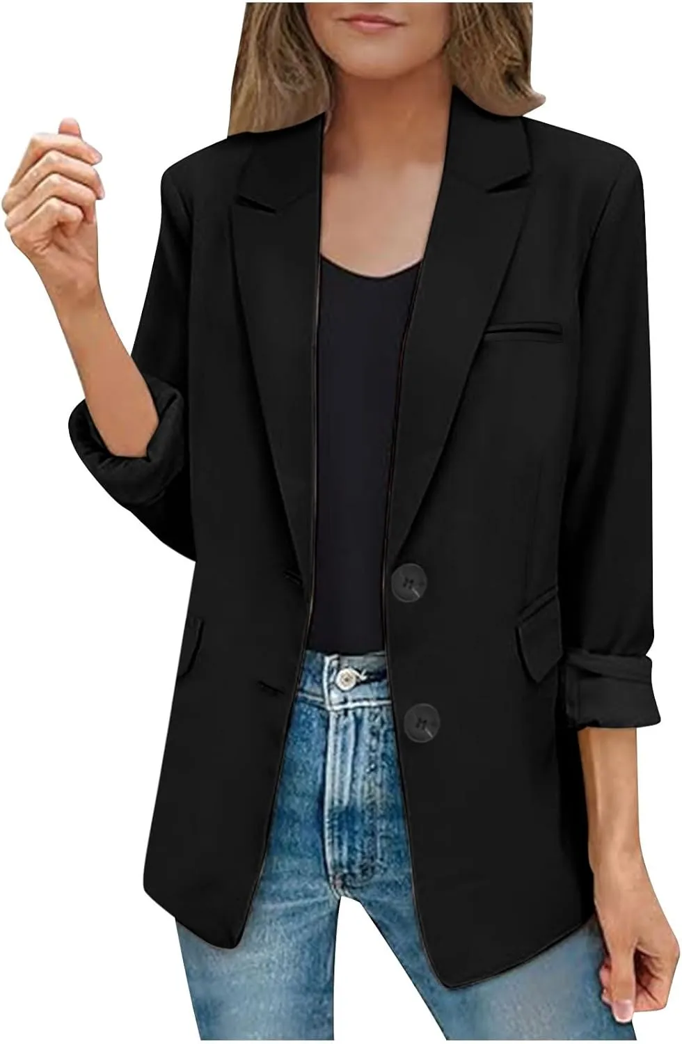 Women Business Casual Blazer with Lined,Professional Work Suit Jacket with PocketsLong Sleeve Button Open Front