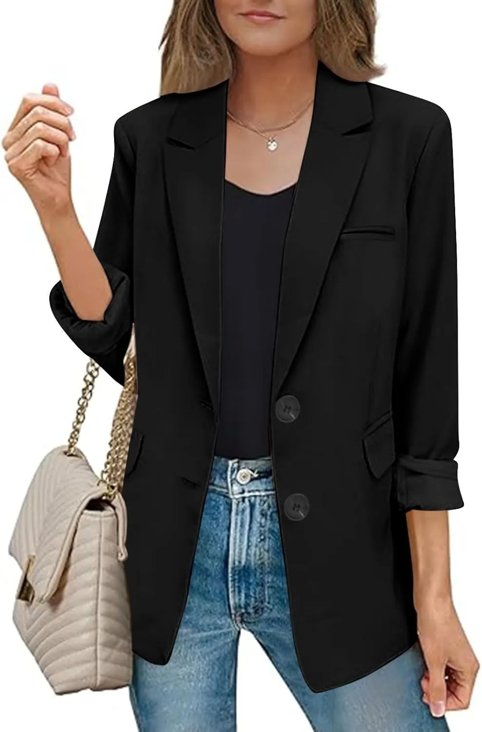 Women Business Casual Blazer with Lined,Professional Work Suit Jacket with PocketsLong Sleeve Button Open Front