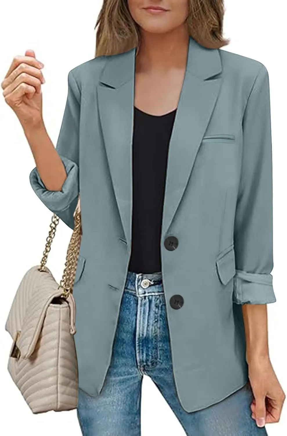 Women Business Casual Blazer with Lined,Professional Work Suit Jacket with PocketsLong Sleeve Button Open Front