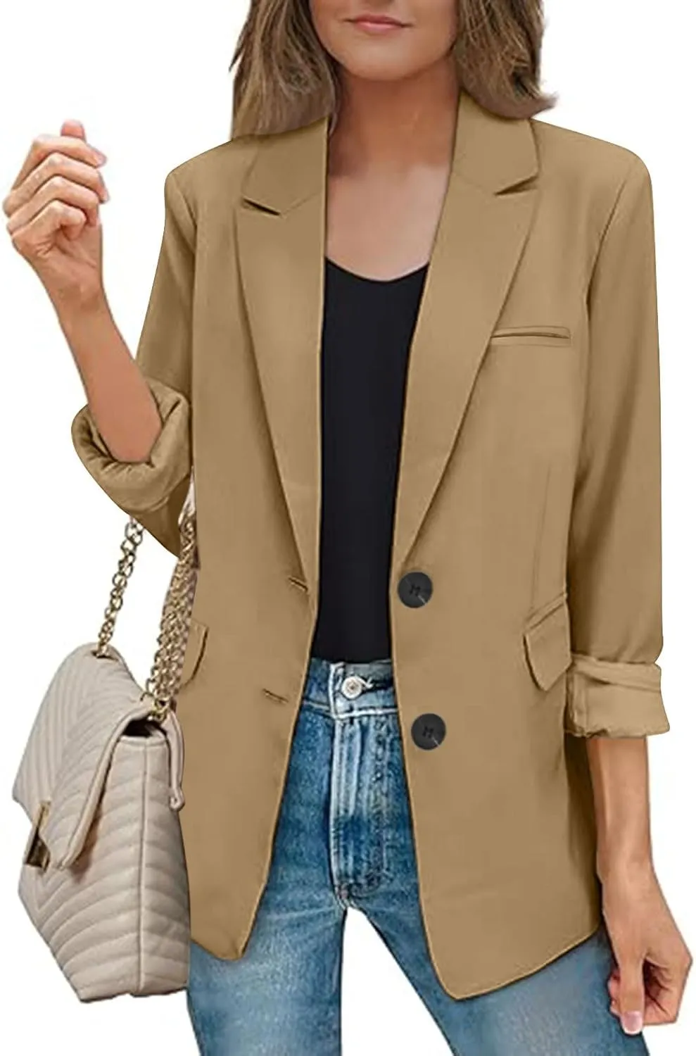 Women Business Casual Blazer with Lined,Professional Work Suit Jacket with PocketsLong Sleeve Button Open Front
