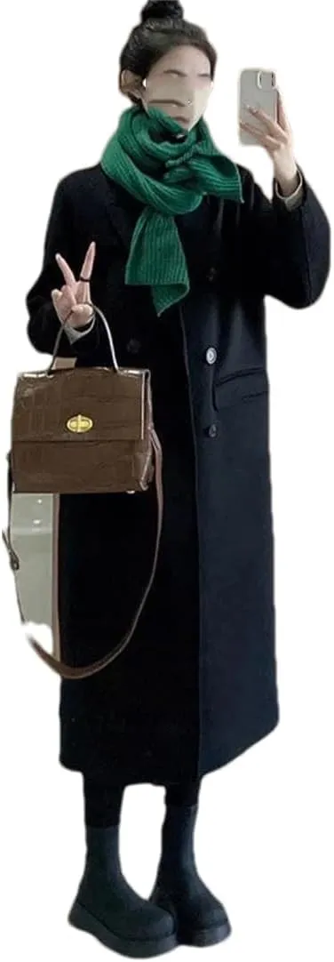 Women Casual Woolen Long Trench Coat Winter Classic Laper Double Breasted Warm Overcoat