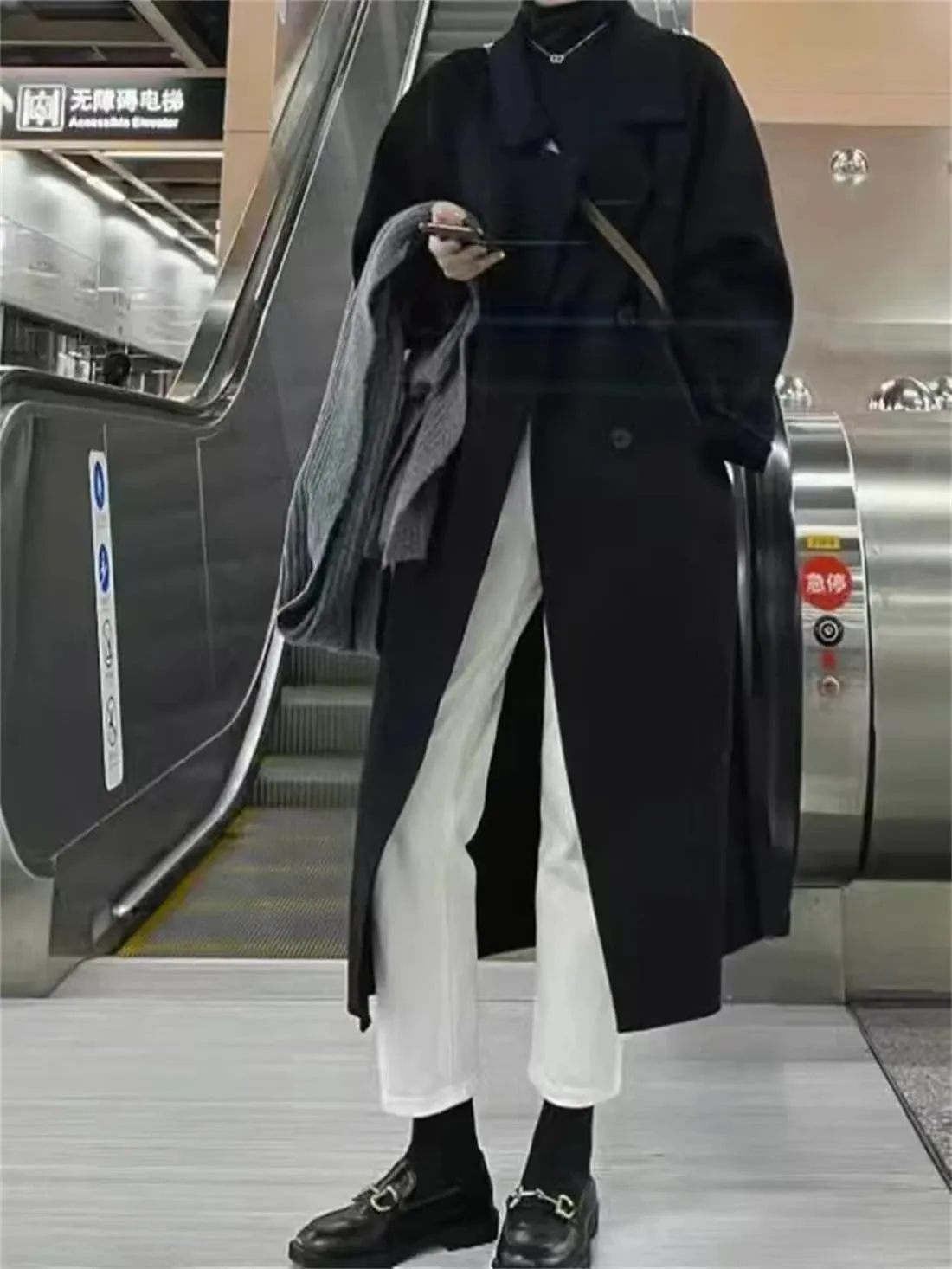 Women Casual Woolen Long Trench Coat Winter Classic Laper Double Breasted Warm Overcoat