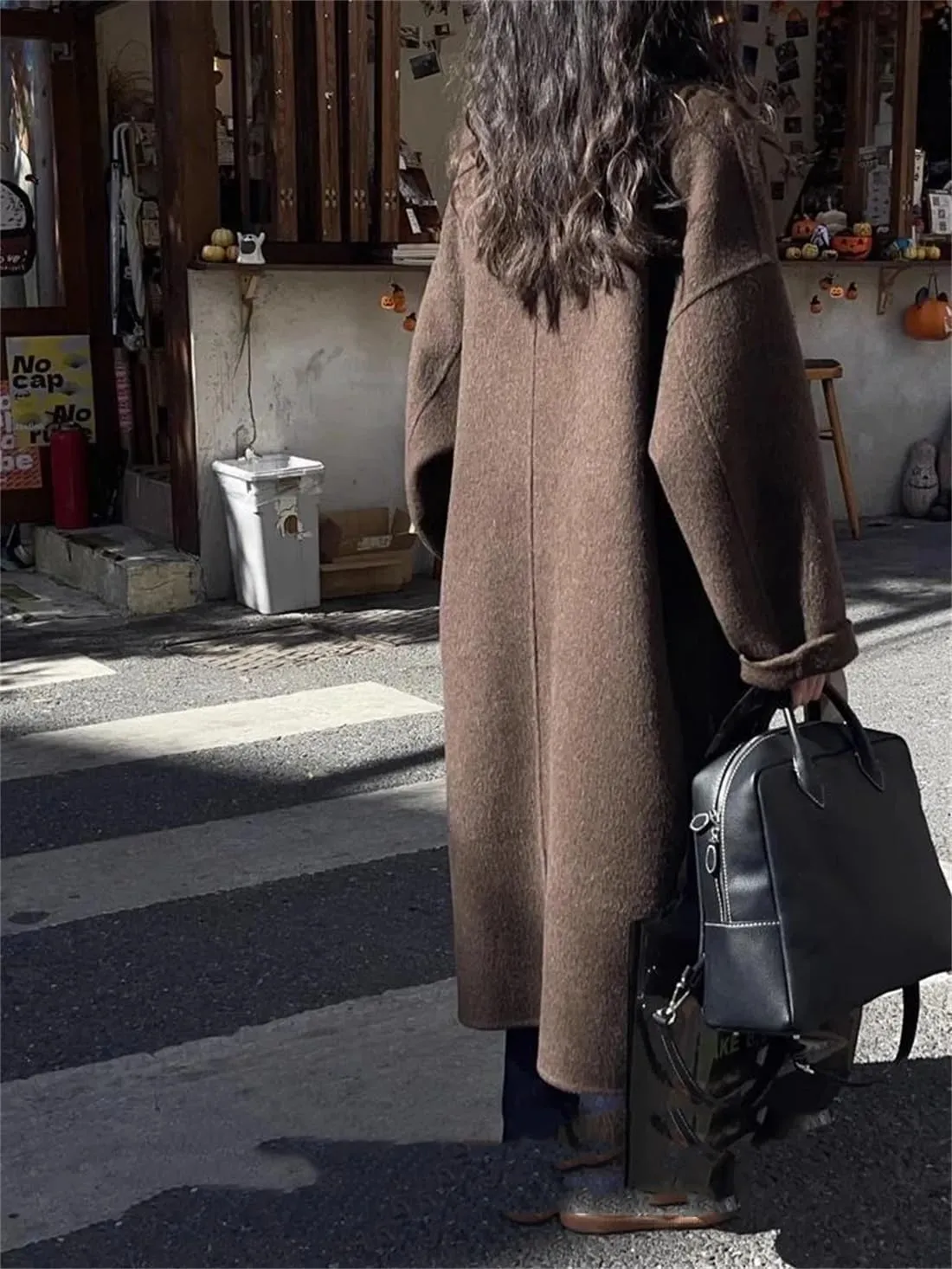 Women Casual Woolen Long Trench Coat Winter Classic Laper Double Breasted Warm Overcoat