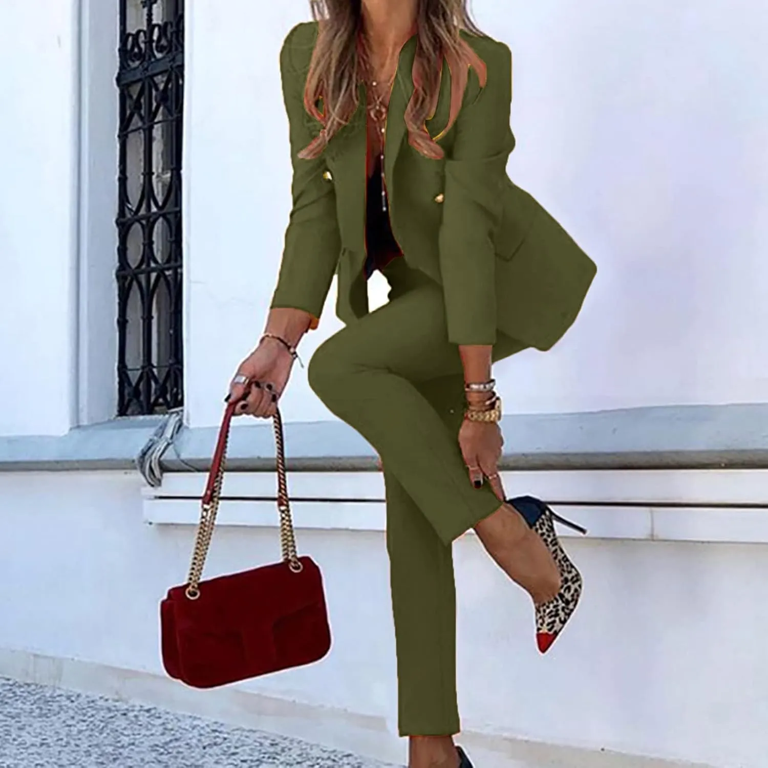 Women Fashion Two-Piece Suit Casual Sexy Leopard Multicolor Printed Suit and Womens Flannel Jackets and Coats