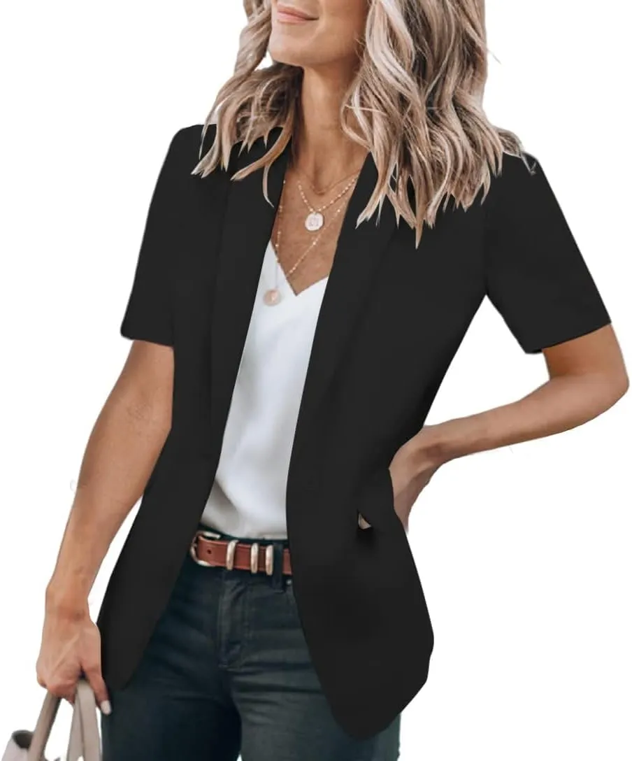 Women Open Front Blazer 2025 Casual Lapel Short Sleeve/Sleeveless/Long Sleeve Work Office Jacket Slim Business Suit