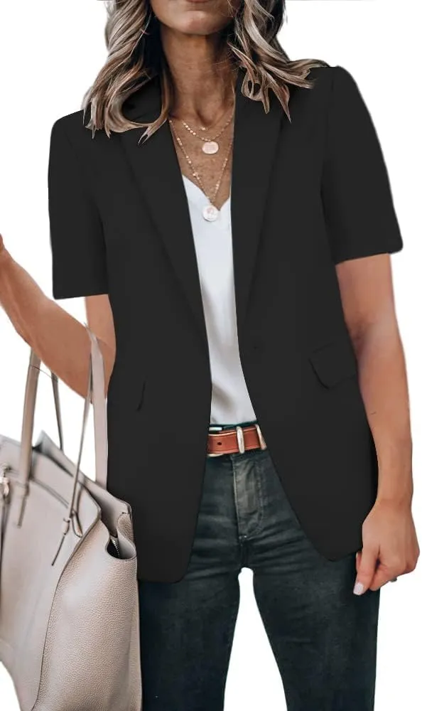 Women Open Front Blazer 2025 Casual Lapel Short Sleeve/Sleeveless/Long Sleeve Work Office Jacket Slim Business Suit