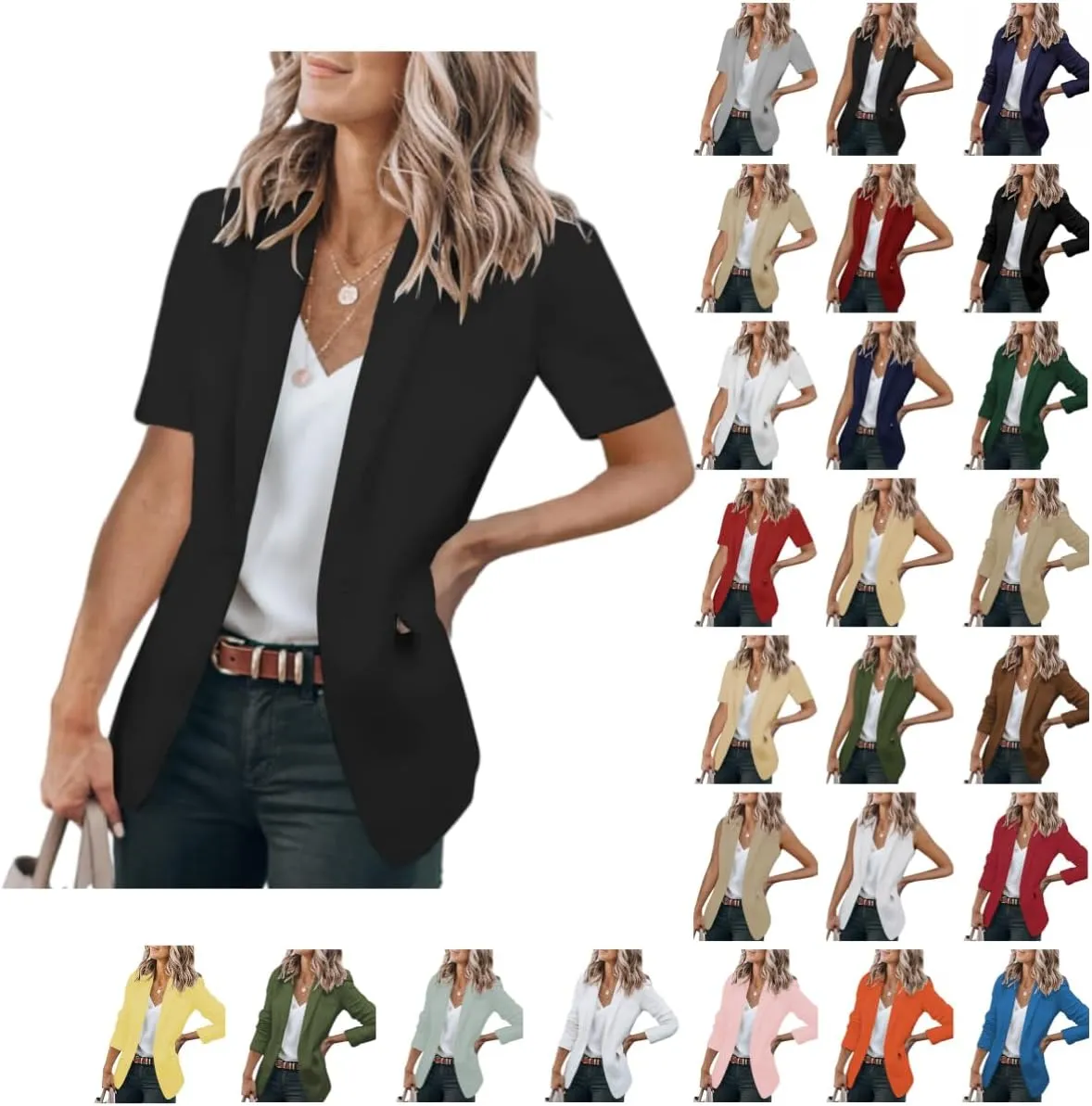 Women Open Front Blazer 2025 Casual Lapel Short Sleeve/Sleeveless/Long Sleeve Work Office Jacket Slim Business Suit