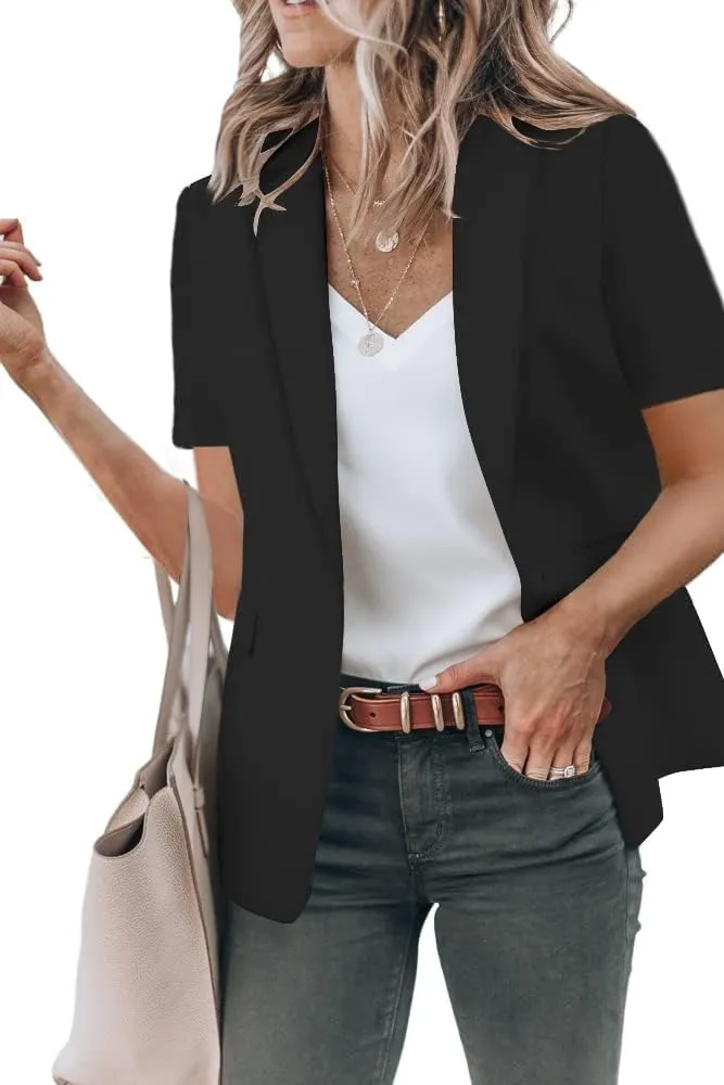Women Open Front Blazer 2025 Casual Lapel Short Sleeve/Sleeveless/Long Sleeve Work Office Jacket Slim Business Suit